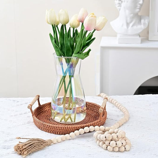 8 inch Iridescent Glass Flower Vases for Centerpiece Table Home Indoor Desk Decor,Ins Modern Boho Style Vase for Wedding Housewarming Gift